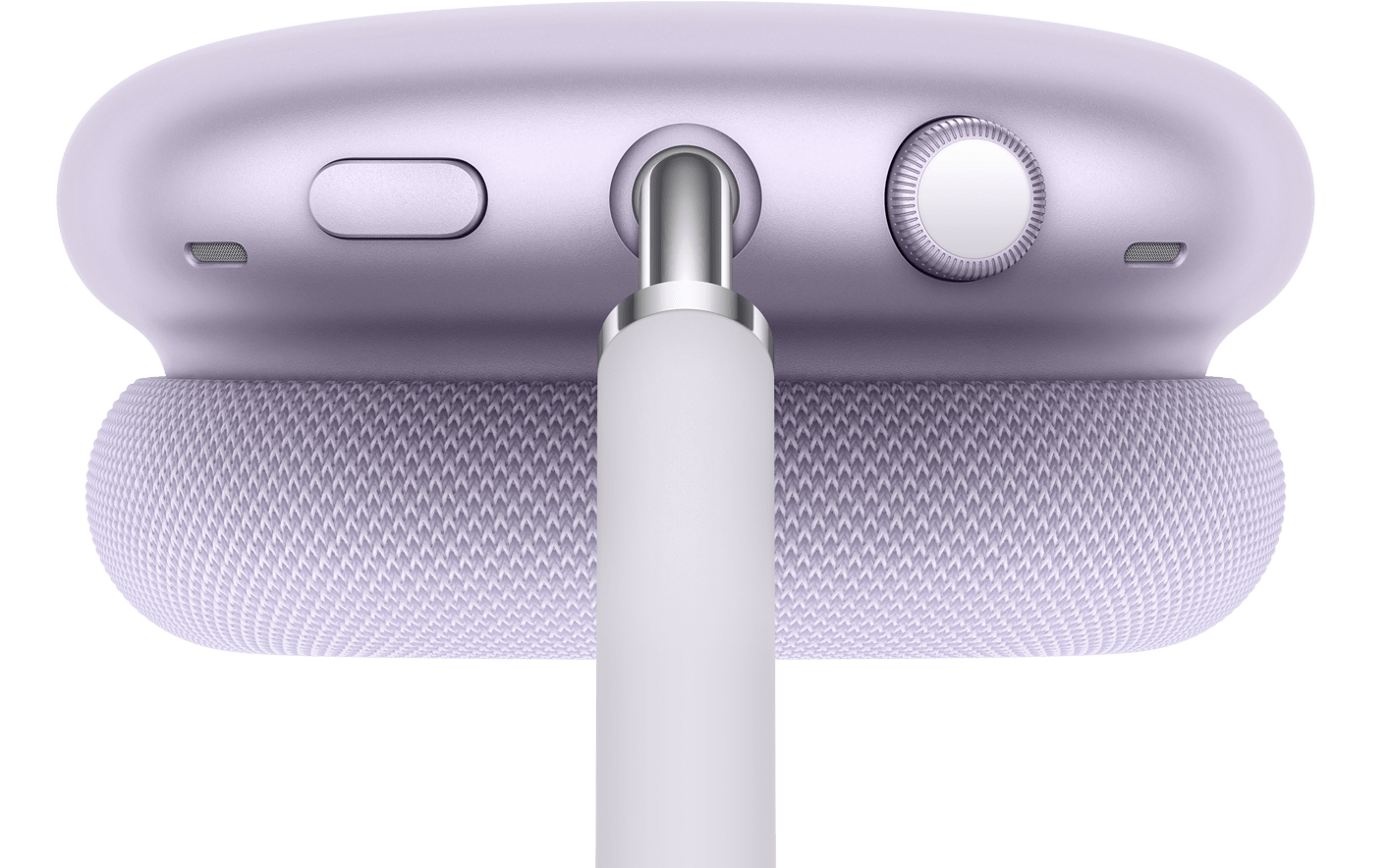 图片阐释通透模式功能，配有横线指向 AirPods Max 的噪声控制按钮。
