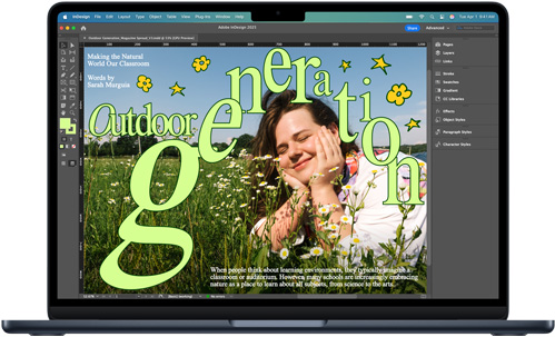 MacBook Air 屏幕上显示 Adobe 设计软件 app
