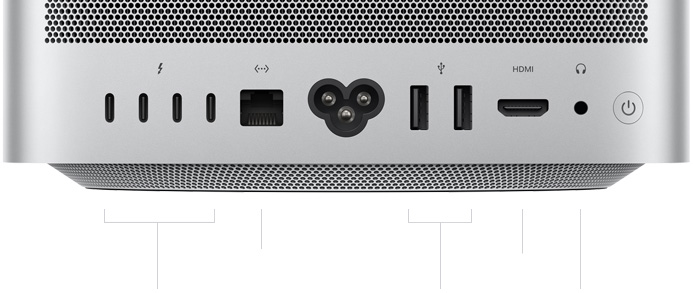 Mac Studio 的背面图，展示后部端口。