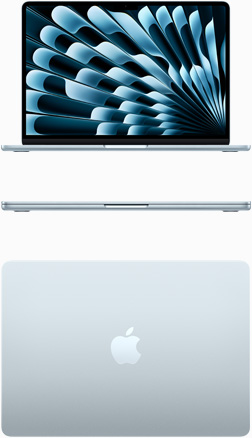 天蓝色 MacBook Air 正面视图和俯视图